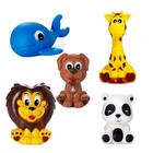 Kit Com 5 Brinquedos De Vinil Para Bebê Maralex - Panda, Cachorro, Leão, Girafa e Baleia