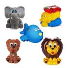Kit Com 5 Brinquedos De Vinil Para Bebê Maralex - Trem, Avião, Cachorro, Elefante e Leão