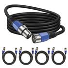 Kit com 5 Cabos de Microfone XLR Canon Balanceado Macho x Fêmea 5m de Comprimento