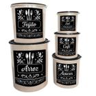 Kit Com 5 Potes Porta Mantimentos Redondos Decorados Para Cozinha
