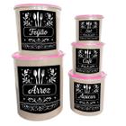 Kit Com 5 Potes Porta Mantimentos Redondos Decorados Para Cozinha