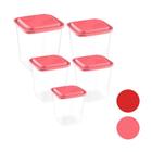 Kit com 5 Potes Rosa/Vermelho Porta Alimentos e Mantimentos - Uninjet