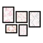 Kit Com 5 Quadros Decorativos - Abstrato - Formas - Geométricas - Rosa - 395kq01p