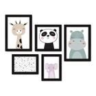 Kit Com 5 Quadros Decorativos - Animais - Infantil - Baby - Bebê - 410kq01p