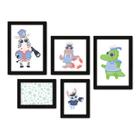 Kit Com 5 Quadros Decorativos - Animais - Marinheiro - Infantil - Baby - Bebê - 310kq01p