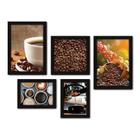 Kit Com 5 Quadros Decorativos - Café Cafeteria Lanchonete - 064kq01p