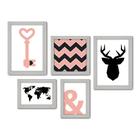 Kit Com 5 Quadros Decorativos - Chave Mundo Chevron - 007kq01b