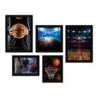 Kit Com 5 Quadros Decorativos - Esportes - Basquete - 252kq01p