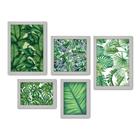 Kit Com 5 Quadros Decorativos - Folhas - Natureza - Folhagem - Verde - 363kq01b