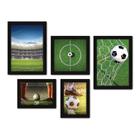Kit Com 5 Quadros Decorativos - Futebol - Campo - Bola - Jogador - Esportes - 161kq01p