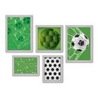 Kit Com 5 Quadros Decorativos - Futebol - Campo - Bola - Jogador - Esportes - 163kq01b