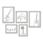 Kit Com 5 Quadros Decorativos - Instrumentos Musicais - Música - Escola de Música - Sala - 156kq01b