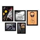 Kit Com 5 Quadros Decorativos - Instrumentos Musicais - Música - Escola de Música - Sala - 159kq01p