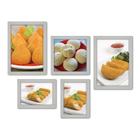 Kit Com 5 Quadros Decorativos - Lanchonete - Coxinha - Salgados - Pão de Queijo - Cozinha - 205kq01b