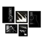 Kit Com 5 Quadros Decorativos - Música Violão Piano - 042kq01p