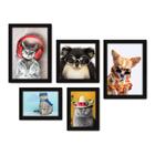 Kit Com 5 Quadros Decorativos - Pet Shop - Gatos - Animais - Veterinário - 258kq01p