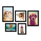 Kit Com 5 Quadros Decorativos - Pet Shop - Gatos - Cachorros - Animais - Veterinário - 260kq01p