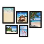 Kit Com 5 Quadros Decorativos - Praia - Mar - Viagem - 348kq01p