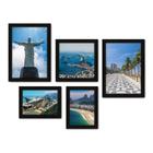Kit Com 5 Quadros Decorativos - Rio de Janeiro - Cristo - Corcovado - Viagem - 358kq01p