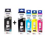 Kit com 5 refil epson 504 ( sendo 2 pretos e 3 coloridos "ciano, magenta e amarela")