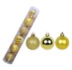 Kit com 6 Bolas de Natal Mista Fosca - Lisa - Glitter Dourada de 8cm de Ø