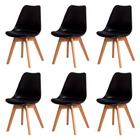 Kit com 6 Cadeira Leda Preta - Charles Eames Wood com Almofada