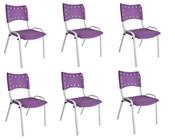Kit Com 6 Cadeiras Iso Para Escola Escritório Comércio Roxa Base Branca