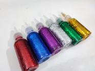 kit com 6 cola gel com glitter para tecido roupa escola artesanato