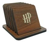 Kit com 6 Porta Copos Harry Potter Madeira Personagem Símbolos Ícones Filme Rogwarts Livro JK