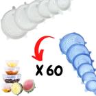 Kit com 60 Tampas de Silicone Universal Flexível Alimentos