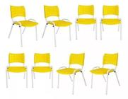 Kit Com 8 Cadeiras Iso Para Escola Escritório Comércio Amarela Base Branca