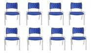 Kit Com 8 Cadeiras Iso Para Escola Escritório Comércio Azul Base Branca