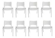 Kit Com 8 Cadeiras Iso Para Escola Escritório Comércio Branca Base Branca