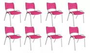 Kit Com 8 Cadeiras Iso Para Escola Escritório Comércio Rosa Base Branca