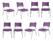 Kit Com 8 Cadeiras Iso Para Escola Escritório Comércio Roxa Base Branca