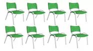 Kit Com 8 Cadeiras Iso Para Escola Escritório Comércio Verde Base Branca