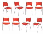 Kit Com 8 Cadeiras Iso Para Escola Escritório Comércio Vermelha Base Branca
