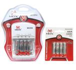 Kit Com 8 Pilhas AAA Palito Recarregaveis + Carregador Bivolt Automático AA AAA 9V