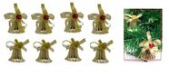 Kit com 8  Sinos Dourados com Laço Enfeite Natalino 3,8cm