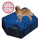 Kit com 9 Banheiro para Cães Tecido Ecológico 100x70 Patinha Azul c/Ganchos - 300 Lavagens Quality