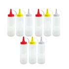 Kit Com 9 Bisnagas Para Molho Transparente Tampas Coloridas