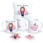 Kit Com Almofada 30x30cm e Caneca de Porcelana Profissões Fofas - Estampa Sublimada