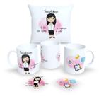 Kit Com Almofada 30x30cm e Caneca de Porcelana Profissões Fofas - Estampa Sublimada