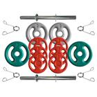 Kit com Barras de Halteres e Anilhas Emborrachadas - 16 Kg