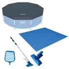 Kit com Capa 366 Cm Estrutural + Forro e Kit Limpeza Intex