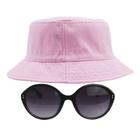 Kit Com Chapéu Bucket Hat, Óculos Redondo De Sol Feminino Adulto Com Proteção UV 400 Estiloso Sol Meia Estação - MD-27