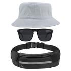 Kit Com Chapéu Bucket Hat, Pochete Ajustável Impermeável Saída Para Fone E Oculos De Sol