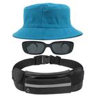 Kit Com Chapéu Bucket Hat, Pochete Ajustável Saída Para Fone E Oculos De Sol Vintage Com Armação Quadrado Proteção MD-06