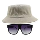 Kit Com Chapéu Bucket, Óculos de Sol Quadrado Grande Armação Transparente Com Proteção Uv400 Estiloso Moda Fashion MD-31