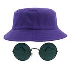 Kit Com Chapéu Bucket, Óculos de Sol Redondo Com Armação De Metal Grande Cores Com Proteção Uv400 Retro Moda Rock MD-30